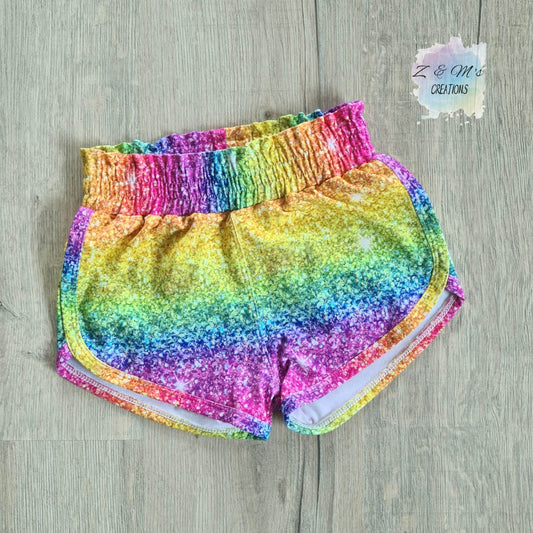 Chunky Rainbow Glitter Retro Shorts