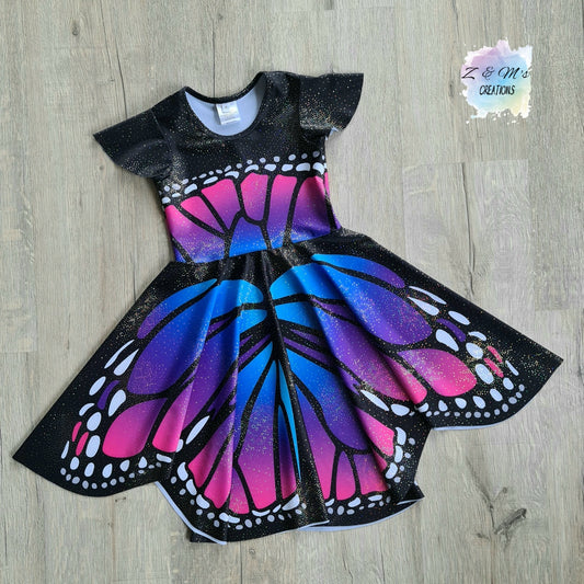 Pink/Blue Butterfly Panel Dress