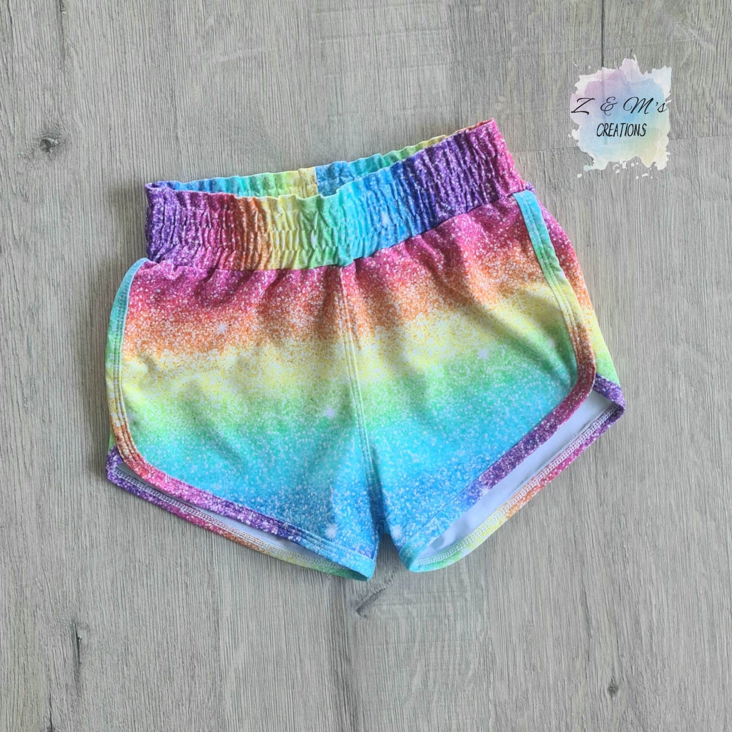 Rainbow Glitter Retro Shorts